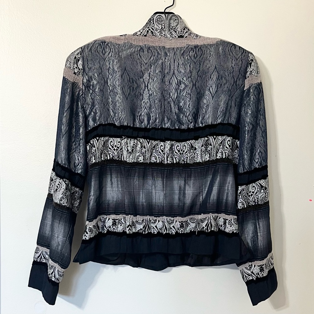 Metallic Silver Paisley Patchwork Jacket Y2K Boho Chic Lightweight Statement Top - Picture 3 of 12